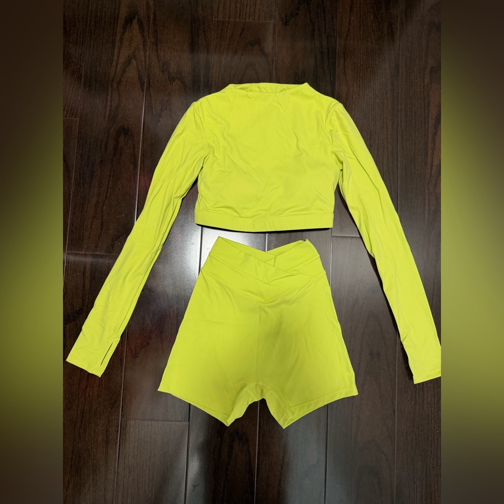 Women's Neon Yellow Shorts and Crop Top Set